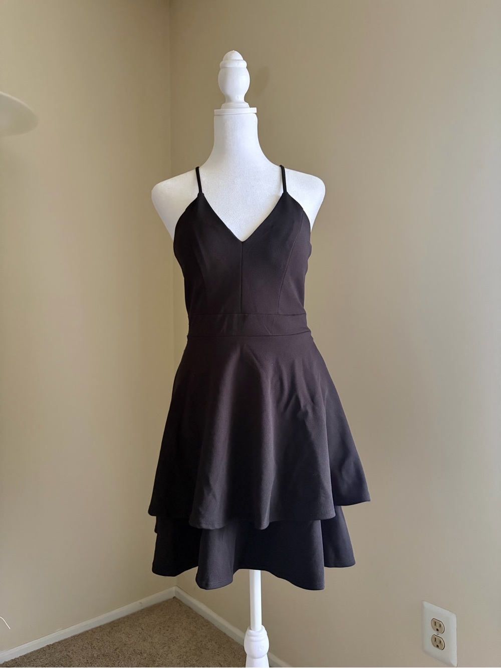 B Darlin Black Spaghetti Strap V-Neck Tiered Mini Dress